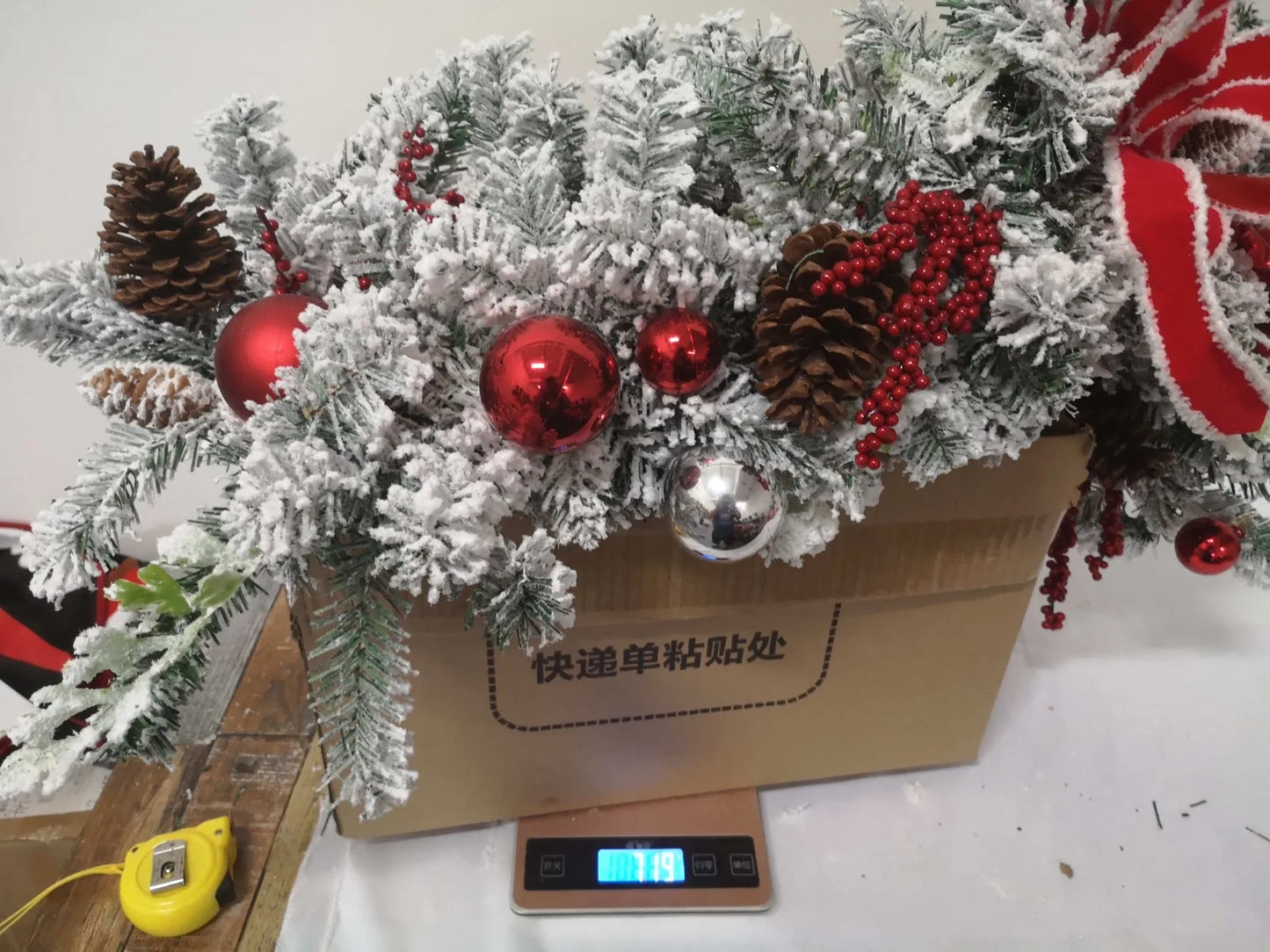 Christmas Wreath Rattan Decoration Outdoor Garden Front Door Red Bow Garland Hanging Mall Hotel Entrance Christmas Party Decor