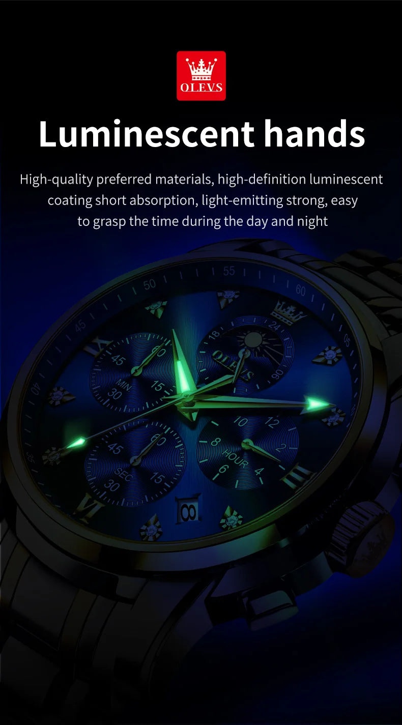 OLEVS 3655 Original New Quartz Watch for Men Chronograph Waterproof Business Man Watch Wristwatch Stainless Steel Luxury Watch