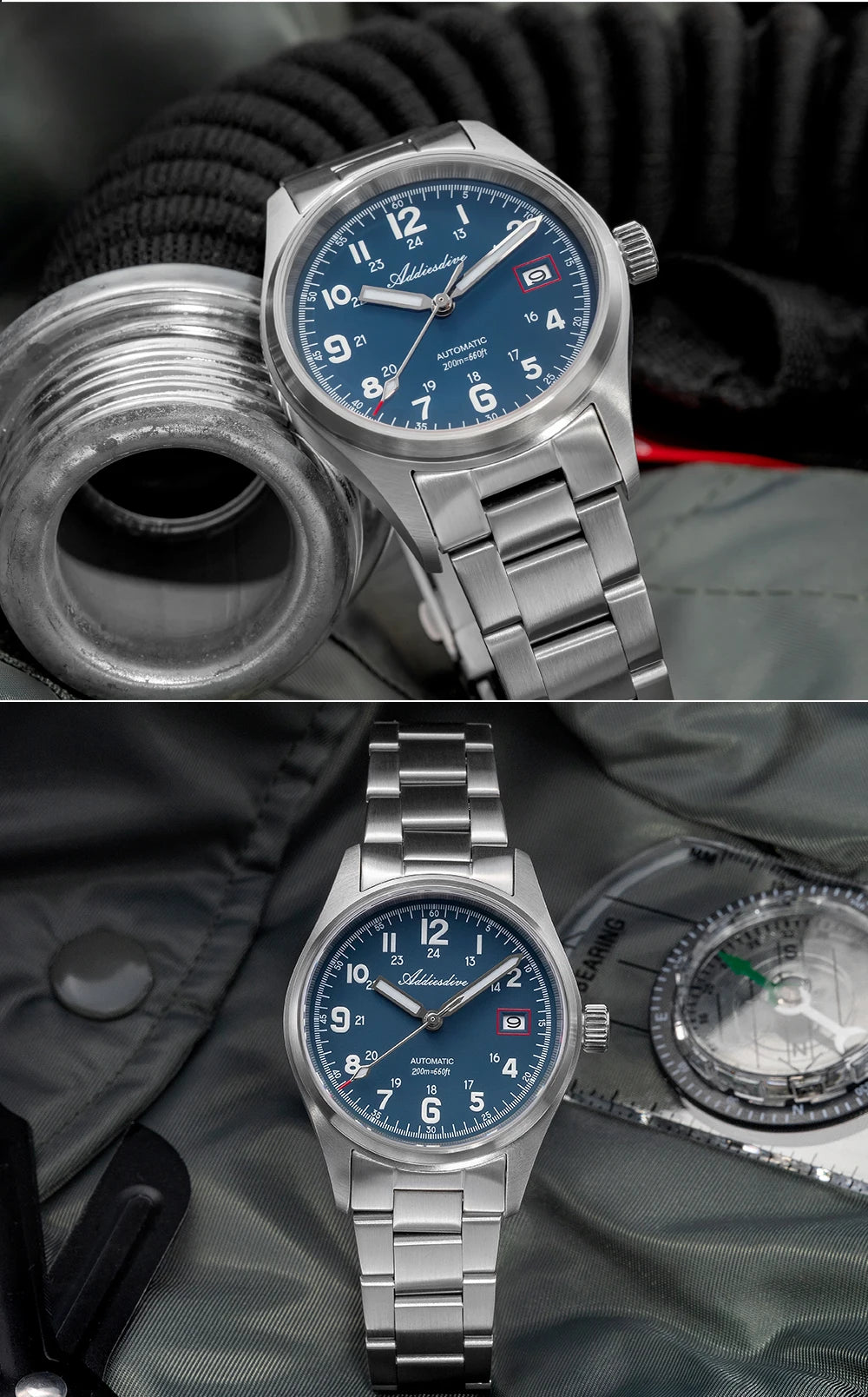 ADDIESDIVE Mechanical Watches New AD2070  Leather Strap BGW9 Super Luminous Sapphire 39mm Watches 20Bar Waterproof Reloj Hombre