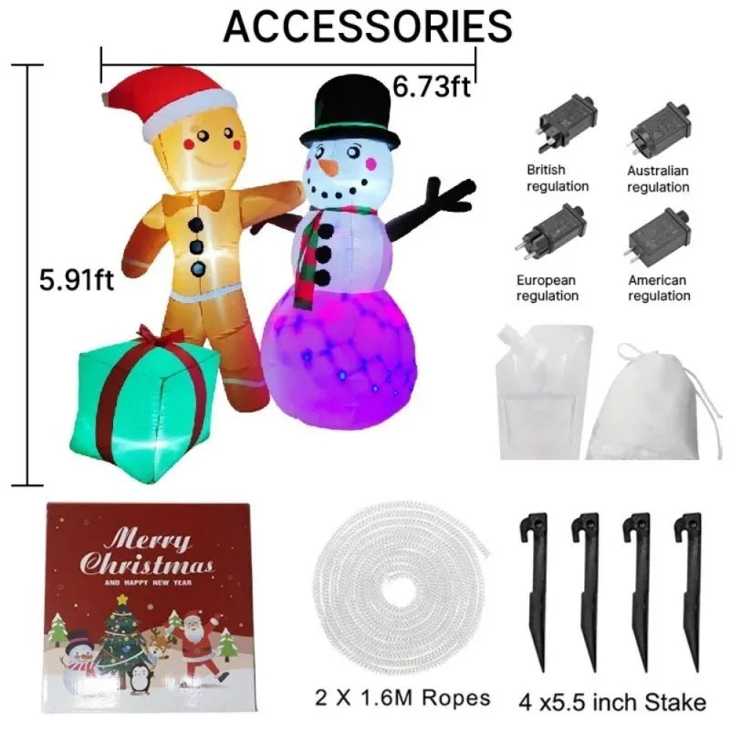 Christmas Decorations Gingerbread Man Snowman Arch Inflatable Toys Built-in LED Lights Model Party Xmas Holiday Decor Ornaments