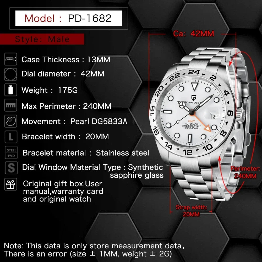 PAGANI DESIGN 2024 New V2 GMT Automatic Men's Auto Mechanical Watch Stainless Steel 10bar Waterproof Reloj Hombre