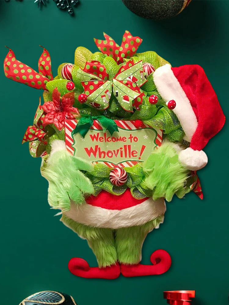 Green Hairy Monster Hanging Ornament The Thief Christmas Tree Decor Grinch Leg Wreath Door Hanging for Kids Children