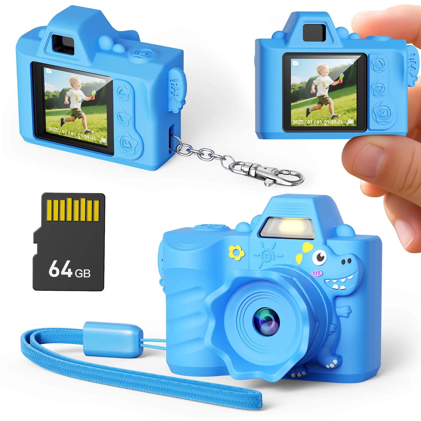 Mini Keychain Camera Fun 4K Pocket Digital Tiny Camera with 64GB Card for Kids Adults Collectible Gift for Birthdays Christmas