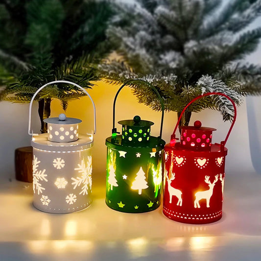Christmas Decorations Vintage Christmas Lanterns with LED Light Festive Decor for Home Party Stylish Christmas Hanging Lanterns
