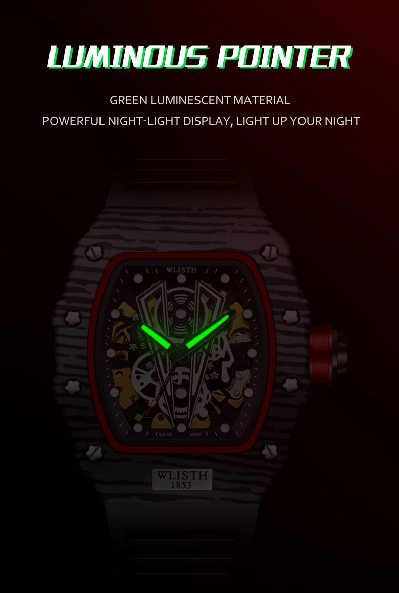 WLISTH Men's Watch Barrel Type Mechanical Watch Men Waterproof Luminous Business Men Mechanical Wristwatches Clock Montre Homme