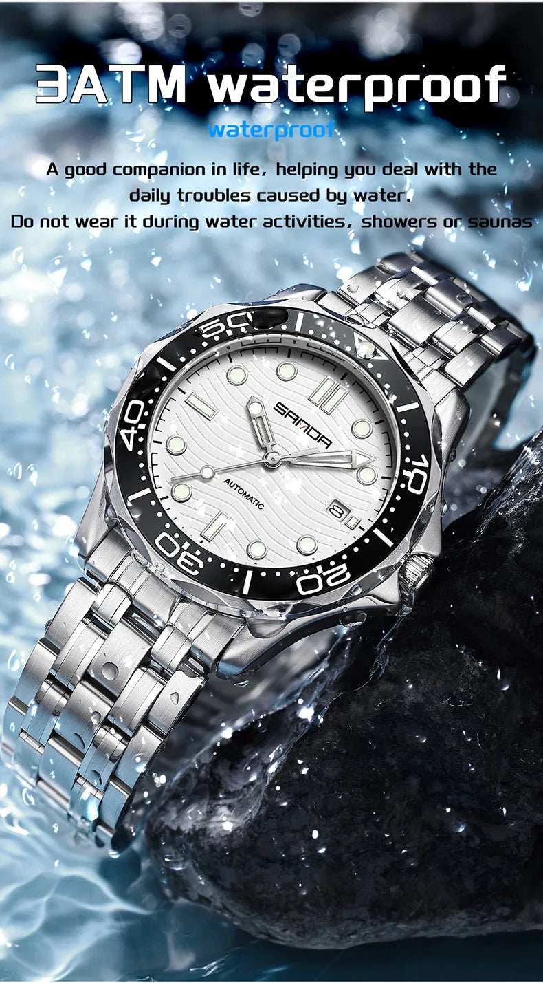 SANDA 2025 New Advanced Mechanical Watch Men's Waterproof Calendar Night Light Rotating Timing Circle Business Sports Watch