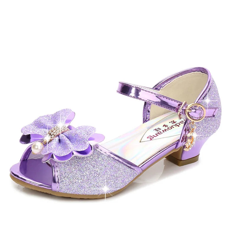 2025 Children Princess Sandals Kids Girls Wedding Shoes High Heels Dress Shoes Bowtie Gold Pink Blue Silver Shoes For Girls