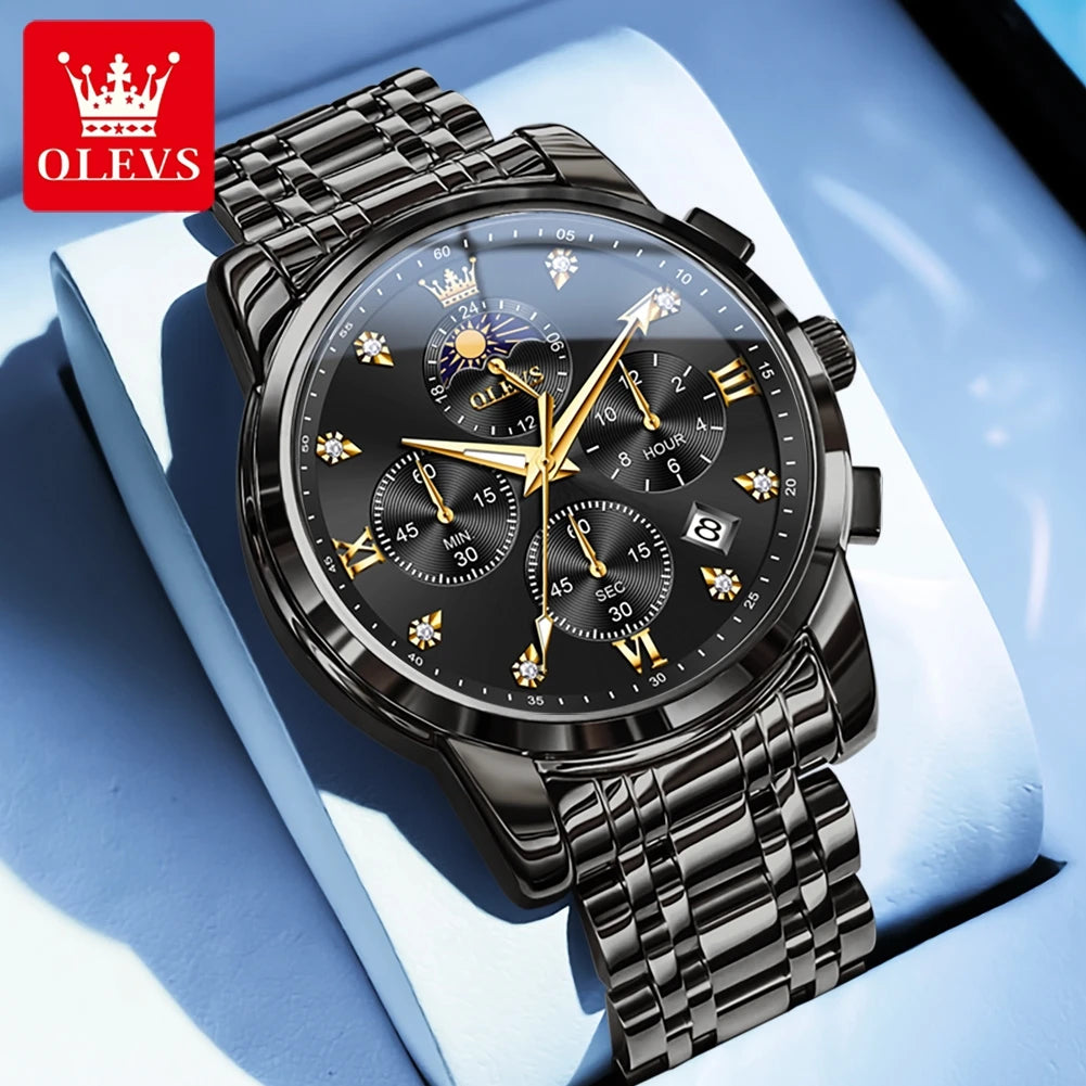 OLEVS 3655 Original New Quartz Watch for Men Chronograph Waterproof Business Man Watch Wristwatch Stainless Steel Luxury Watch