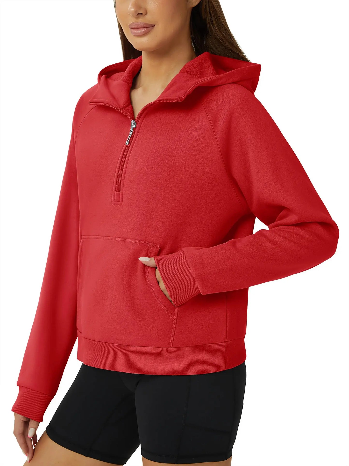 TACVASEN Winter Half Zip Hooded Cotton Pullover Womens Fleece Lined Warm Sweatshirt Thermal Lightweight Outdoor Casual Crop Tops