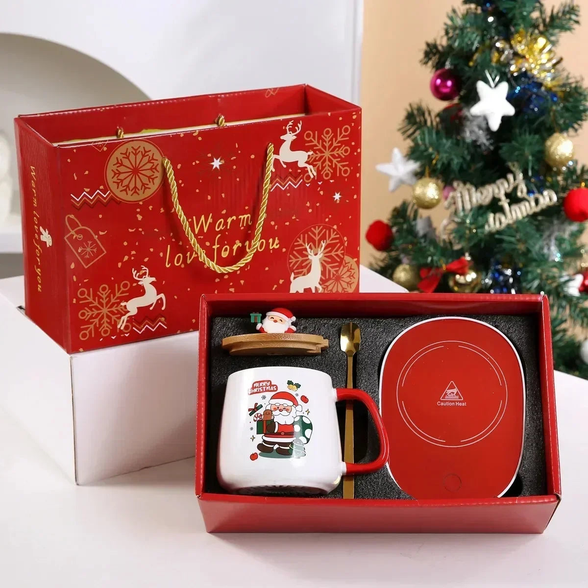 New Year Heartwarming Christmas Gift Set:Thermostat Mugs Cup Santa Claus Ceramic Cup Lid Spoon Mugs Coffee Cups Office or Home