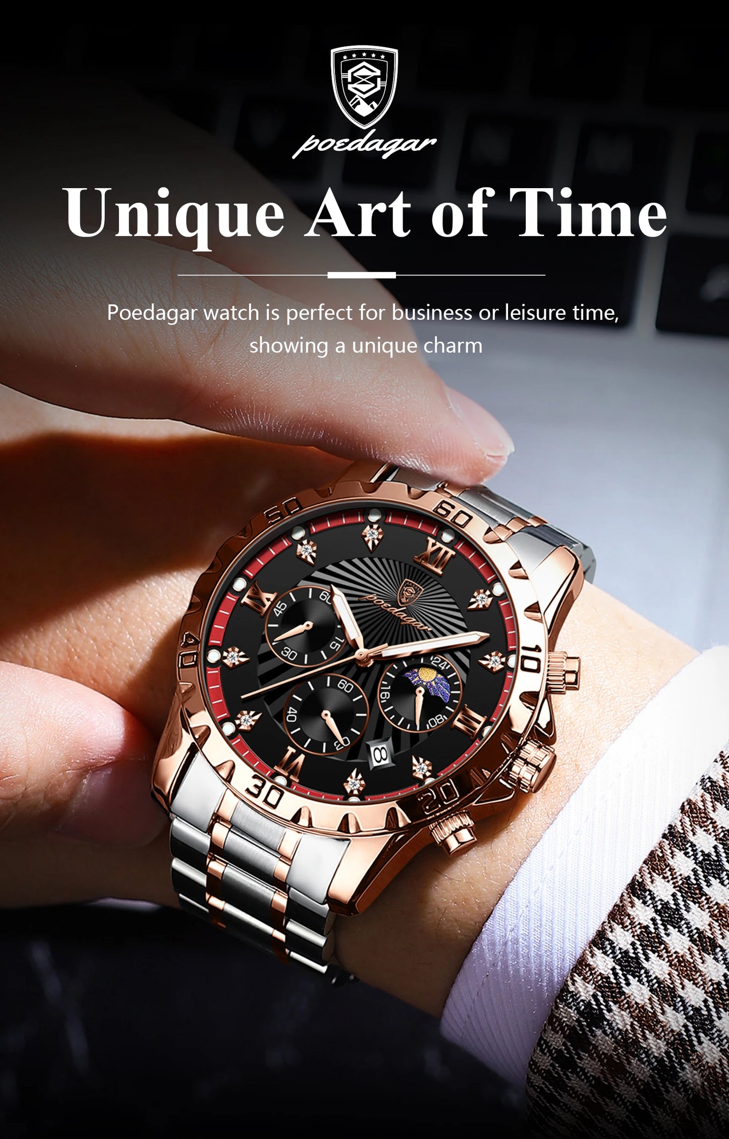 POEDAGAR Luxury Sports Watches For Men Stainless Steel Chronograph Date Man Watch Waterproof Luminous Fashion Men's Quartz Watch