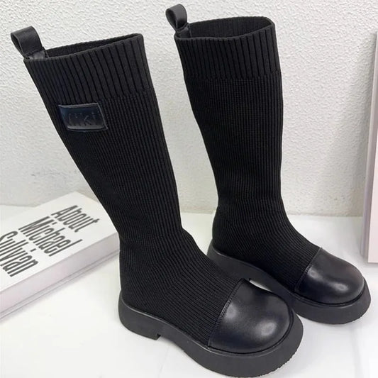 High Quality Girl Boot 2025 Autumn Black High Top Boots Slimming Elastic Socks Shoe Fashiona Princess Shoe Versatile Girl Shoes