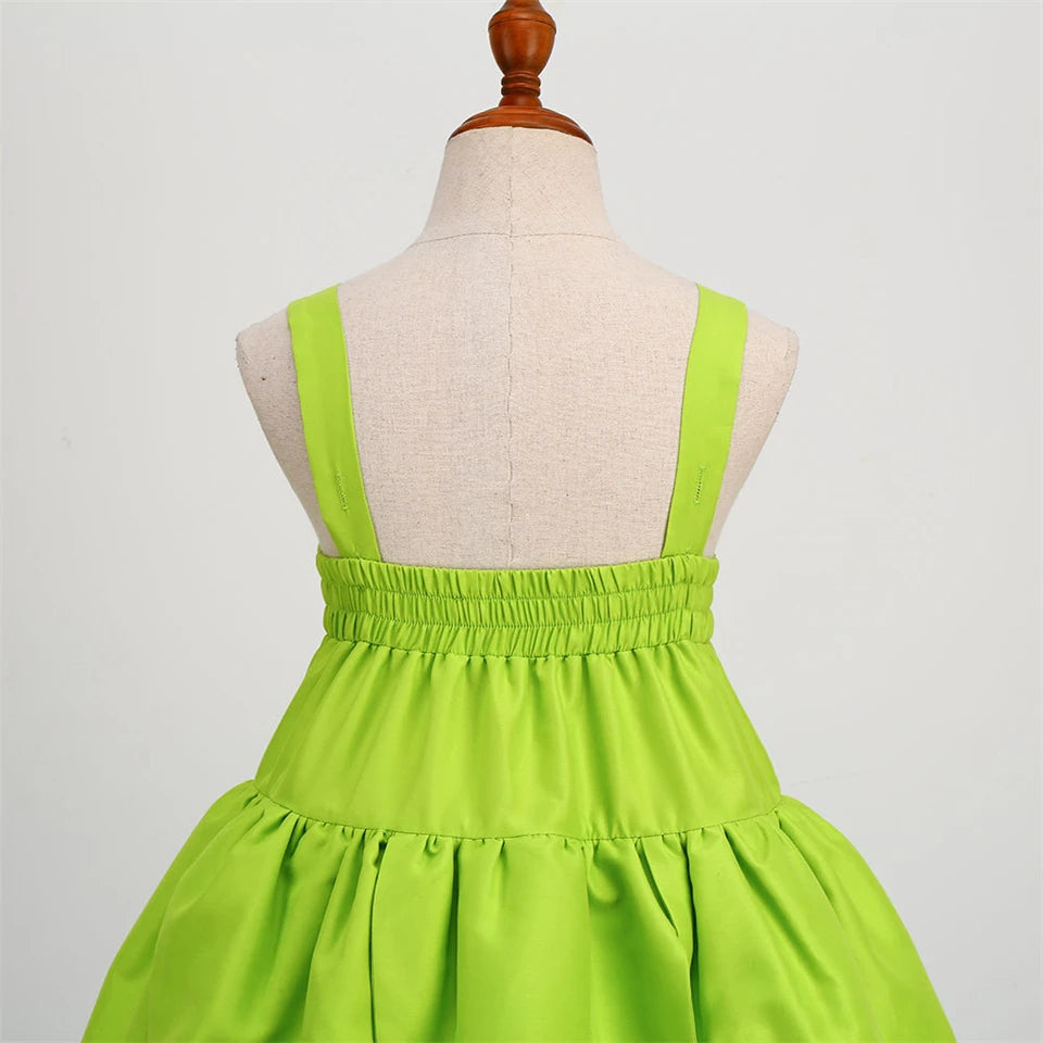 Summer Fancy Girl Green Elf Tinker Bell Backless Dress Christmas Halloween Kids Cosplay Birthday Party Fairy Princess Costumes