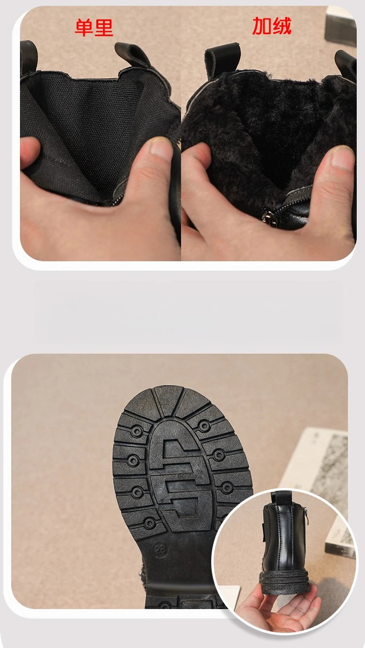 Kids Chelsea Boots for Girls 2025 New Winter Kids Ankle Boots Soft Sole Plush Breathable Lining School Shoes for Girls Boots