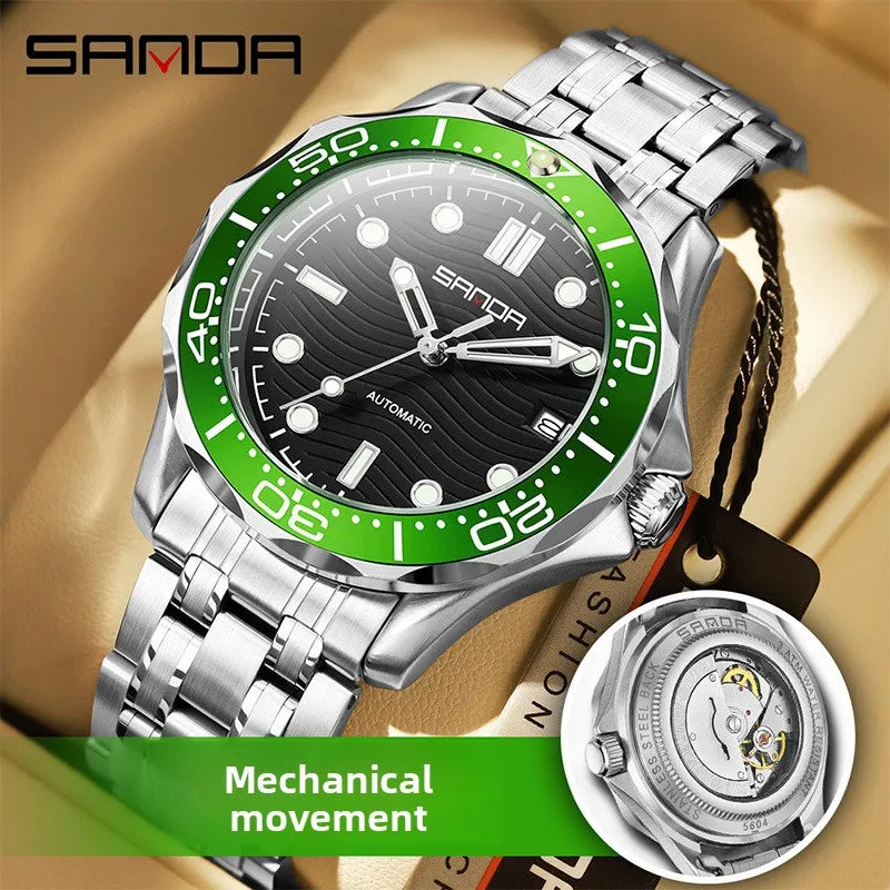 SANDA 2025 New Advanced Mechanical Watch Men's Waterproof Calendar Night Light Rotating Timing Circle Business Sports Watch