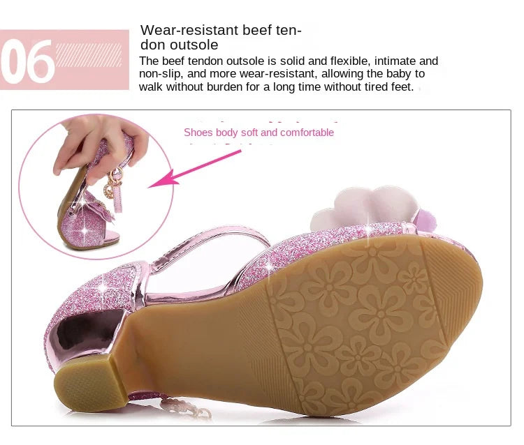 2025 Children Princess Sandals Kids Girls Wedding Shoes High Heels Dress Shoes Bowtie Gold Pink Blue Silver Shoes For Girls