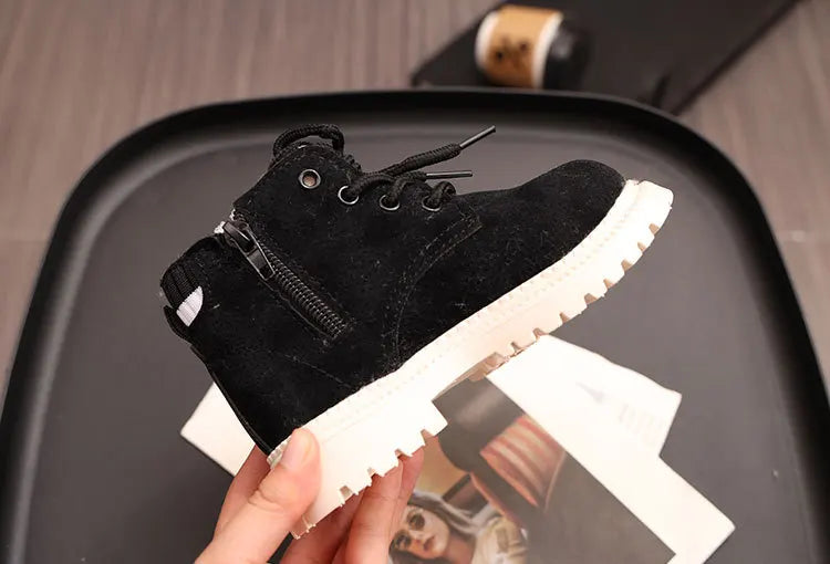 Children's Winter Fashion Cotton Shoes Boys' Warm Cotton Lined Ankle Boots for Boys Girls Side Zipper Retro Snow Thermal Boots