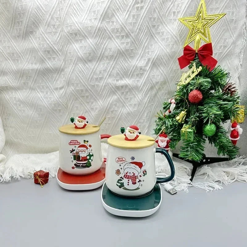 New Year Heartwarming Christmas Gift Set:Thermostat Mugs Cup Santa Claus Ceramic Cup Lid Spoon Mugs Coffee Cups Office or Home
