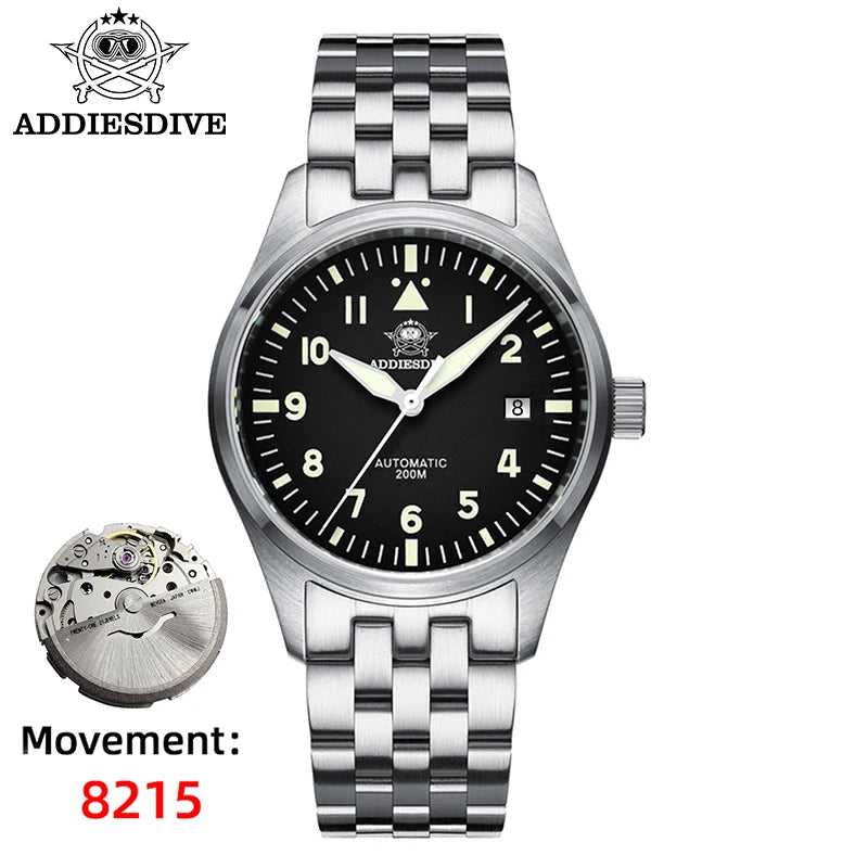 ADDIESDIVE Watches For Men Luxury Business Leisure Automatic Mechanical Men's Watch Fluorescent Waterproof 8215 316L Stainless