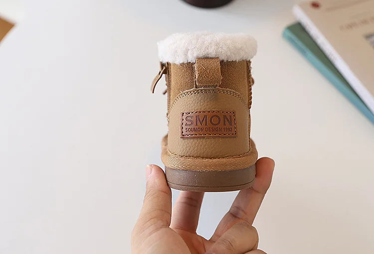 2025 New Winter Children Snow Boots Leather Warm Plush Soft Sole Toddler Boys Shoes Non-slip Fashion Girls Boots EU 21-30