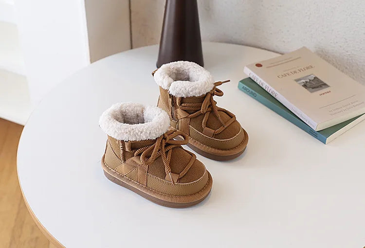 2025 New Winter Children Snow Boots Leather Warm Plush Soft Sole Toddler Boys Shoes Non-slip Fashion Girls Boots EU 21-30