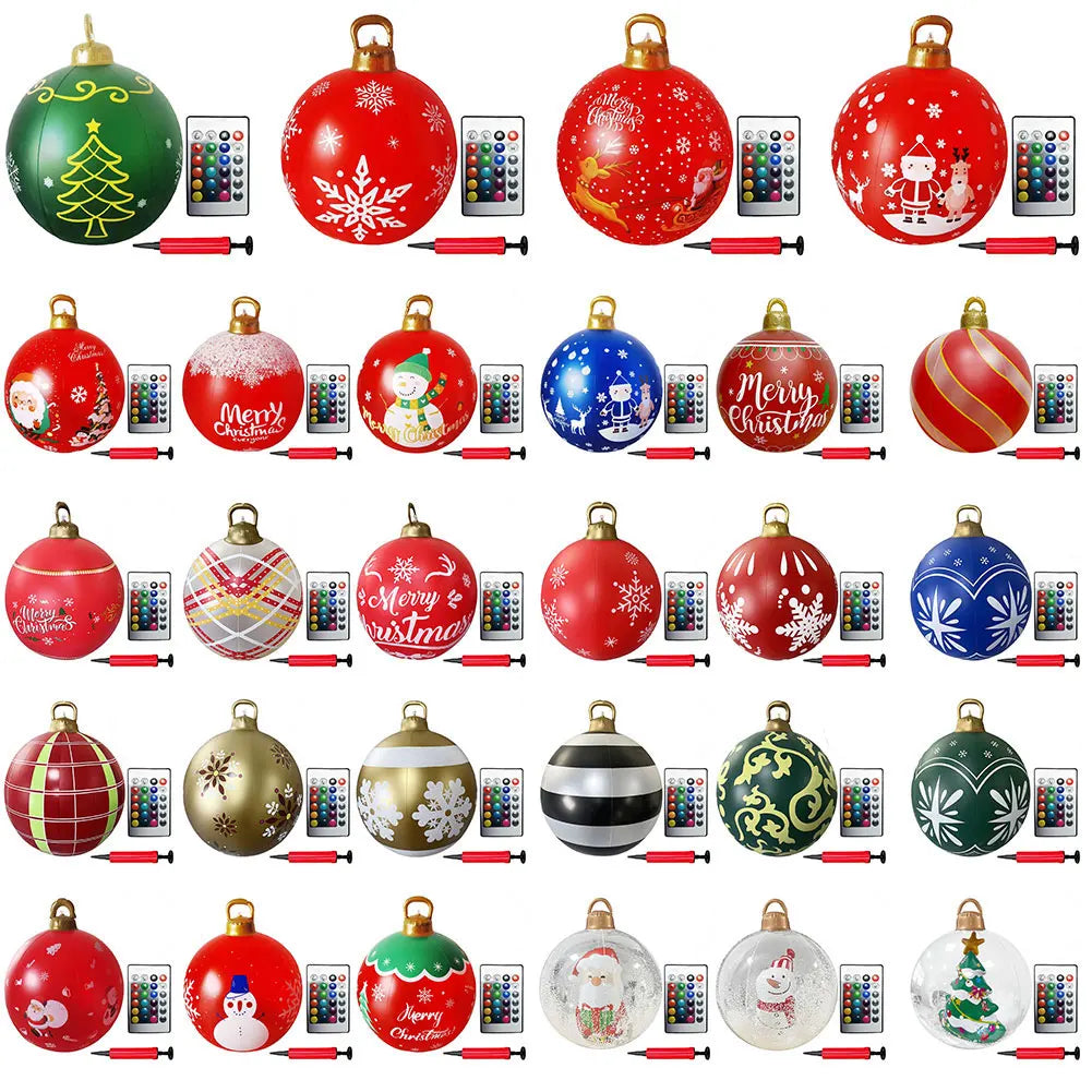 24 Inch Inflatable Outdoor Christmas Ball PVC Giant Inflatable Christmas Balls with Light/Remote Christmas Decorations Ball