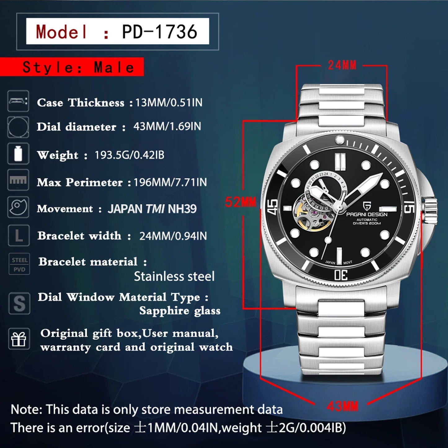 PAGANI DESIGN 2024 New Men's Watches Luxury Mechanical Automatic Watch For Men Sapphire Mirror Sports Waterproof Stainless Steel