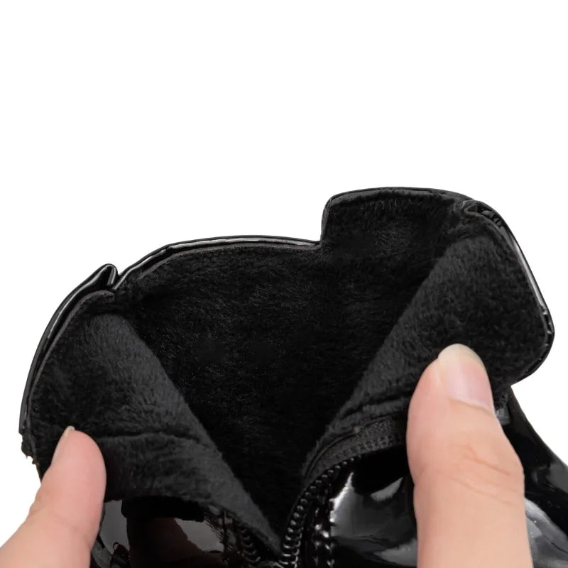 Children's Ankle Boots Winter New Girls Fashion Platform Boots Glossy PU Warm Kids Causal Cotton Boots Sweet Bowknot Versatile