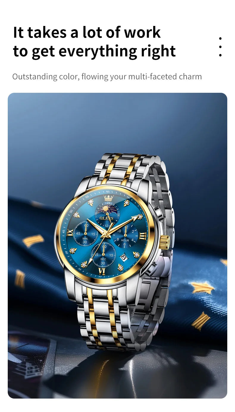 OLEVS 3655 Original New Quartz Watch for Men Chronograph Waterproof Business Man Watch Wristwatch Stainless Steel Luxury Watch
