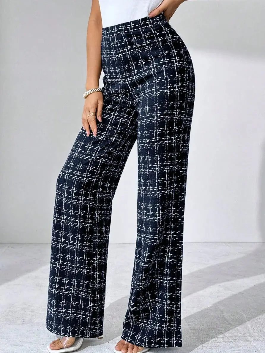 Spring and summer solid color striped checkered loose casual style straight leg pants