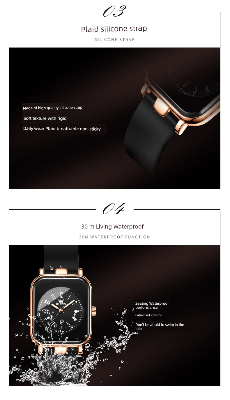 Switzerland 2025 New Arrival Digital Watch Women's Waterproof Luminous Genuine Goods Brand Name Niche Style Light Luxury Temperament Small Square Watch