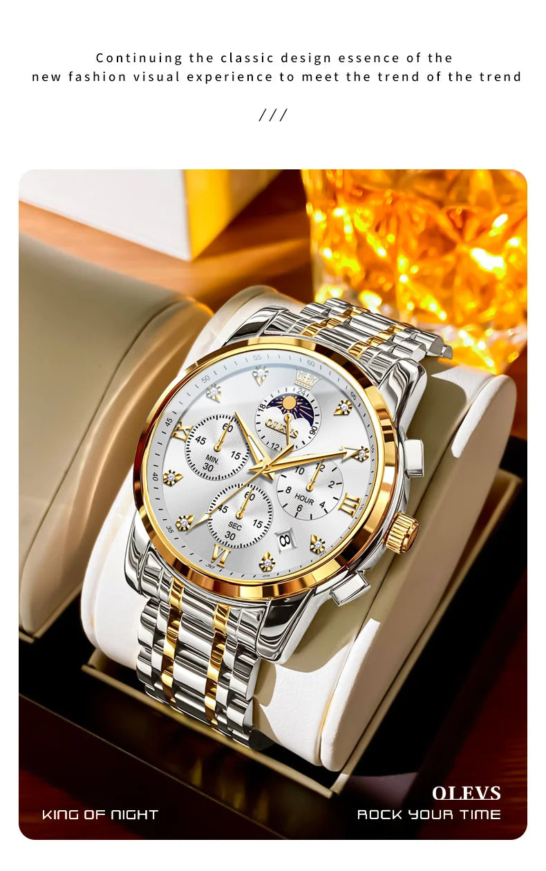 OLEVS 3655 Original New Quartz Watch for Men Chronograph Waterproof Business Man Watch Wristwatch Stainless Steel Luxury Watch