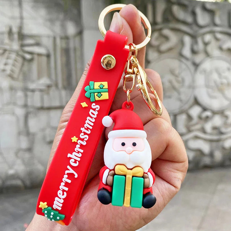 Christmas Cartoon Keychain Christmas Socks Snowman Accessories Pendant Cute Soft Glue Doll Key Rings Jewelry Gifts for Friends