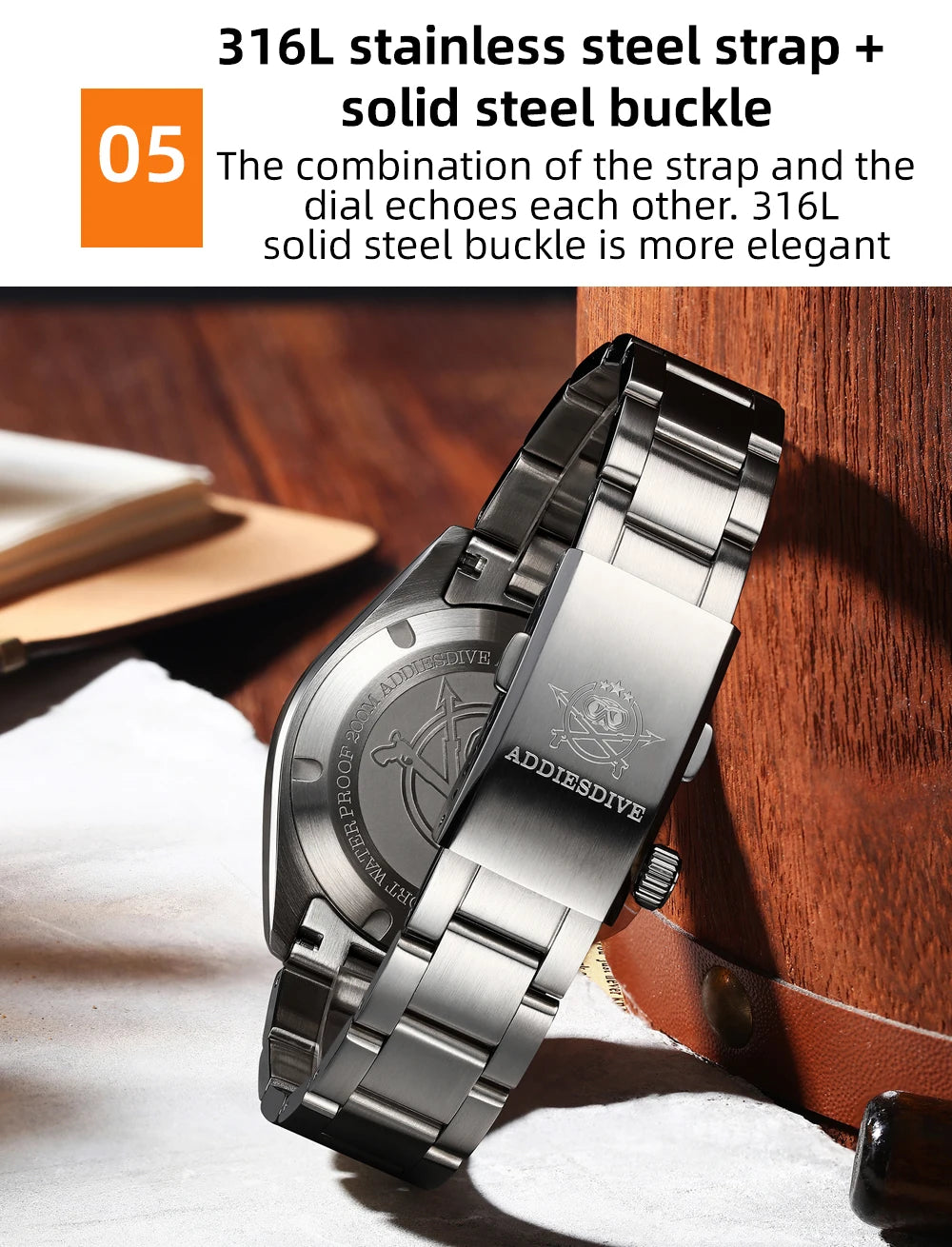 ADDIESDIVE NEW AD2063 38mm GMT Men's Watch Sapphire Glass Calendar 316L Stainless Steel Luxury Waterproof Watches Reloj Hombre