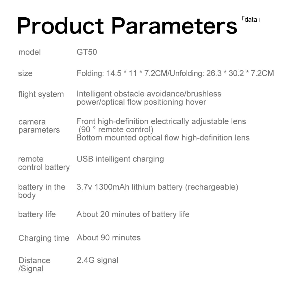 GT50 Aerial Photography Drone with Obstacle Avoidance, HD Brushless Quadcopter with Large Screen Remote Control Toy Aircraft
