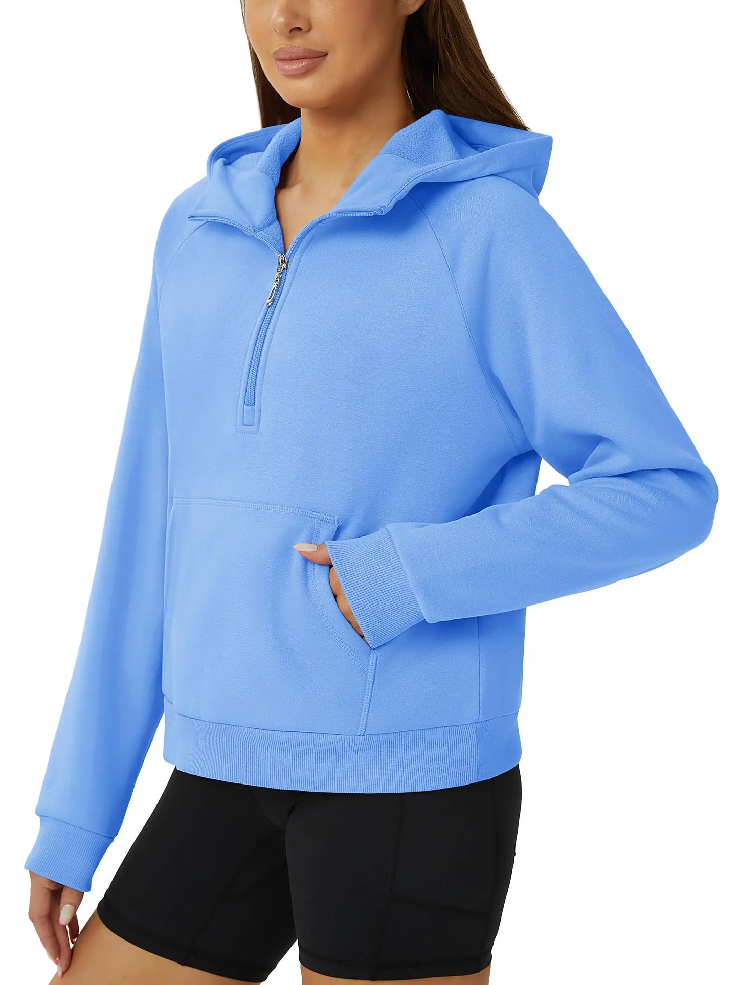 TACVASEN Winter Half Zip Hooded Cotton Pullover Womens Fleece Lined Warm Sweatshirt Thermal Lightweight Outdoor Casual Crop Tops