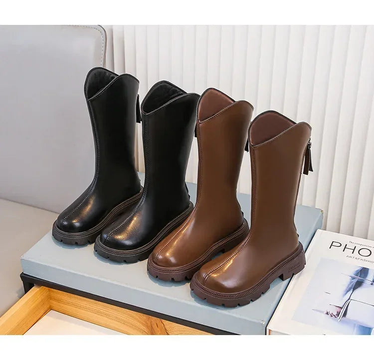 Girls' long tube boots 2025 Autumn/Winter New Korean Fashion Knight Boots Plush Princess Boots Warm Two Cotton High tube Boots
