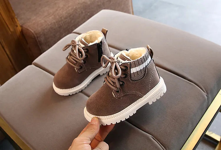Children's Ankle Boots for Little Kids Toddlers Snow Boots Vintage Warm Cotton Short Boots Boys Girls Fashion Winter Boots Zip
