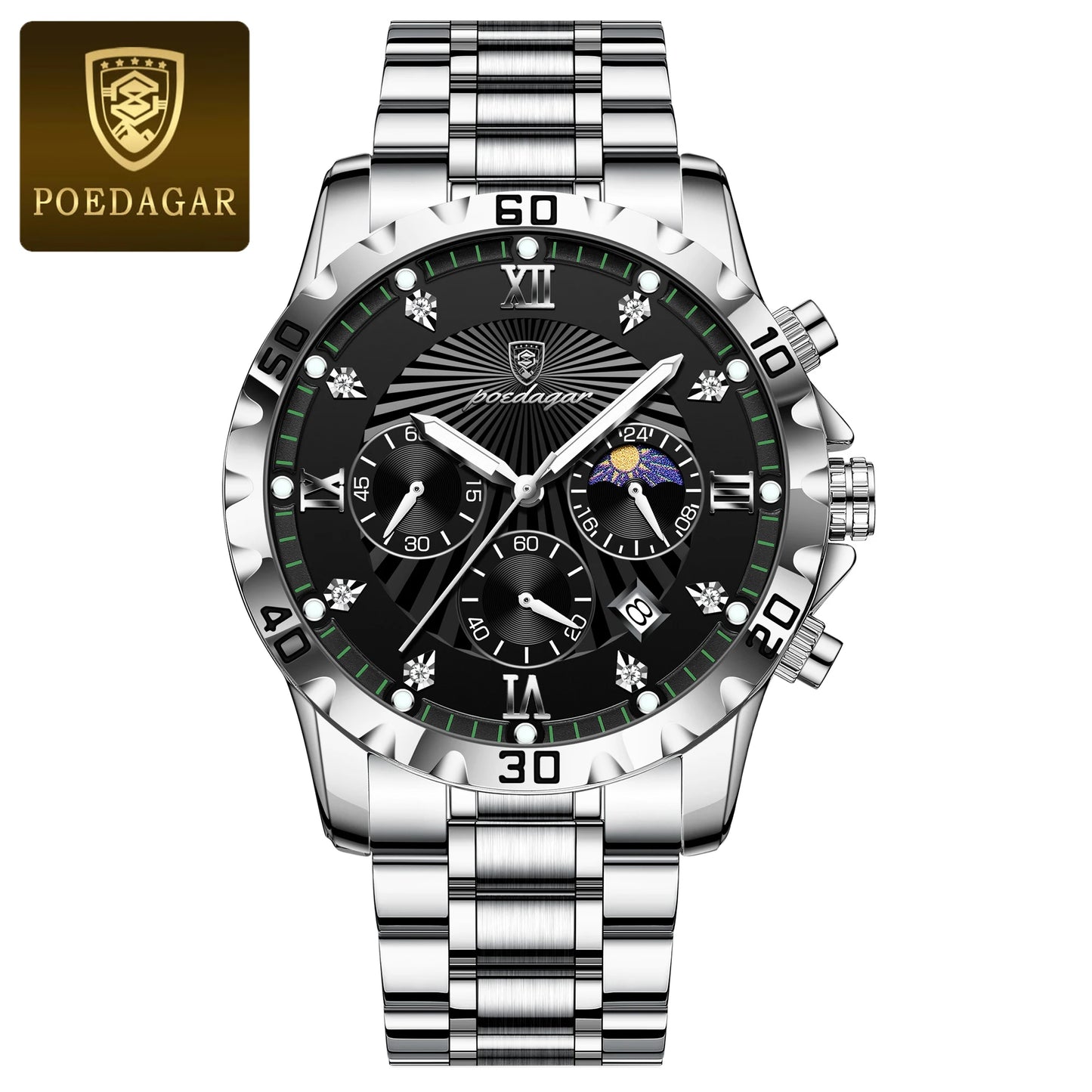 POEDAGAR Luxury Sports Watches For Men Stainless Steel Chronograph Date Man Watch Waterproof Luminous Fashion Men's Quartz Watch