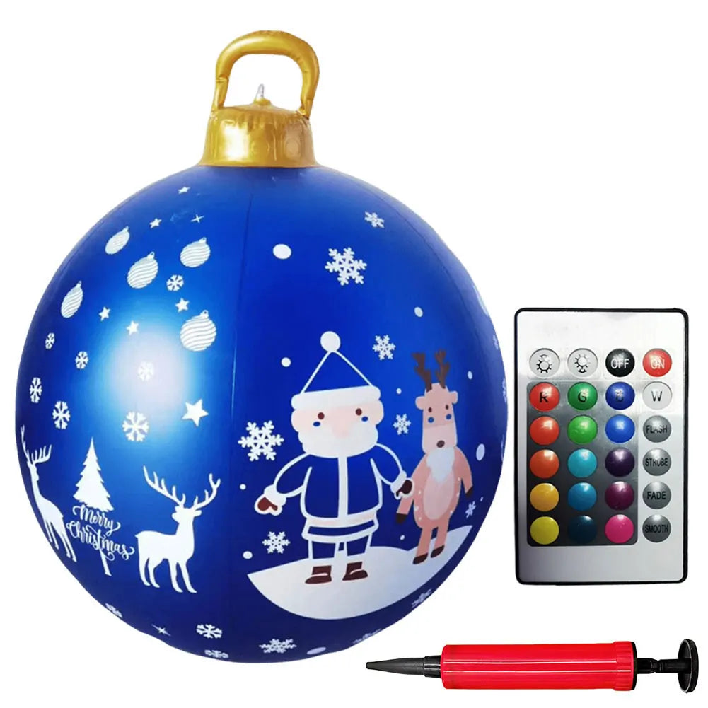 24 Inch Inflatable Outdoor Christmas Ball PVC Giant Inflatable Christmas Balls with Light/Remote Christmas Decorations Ball