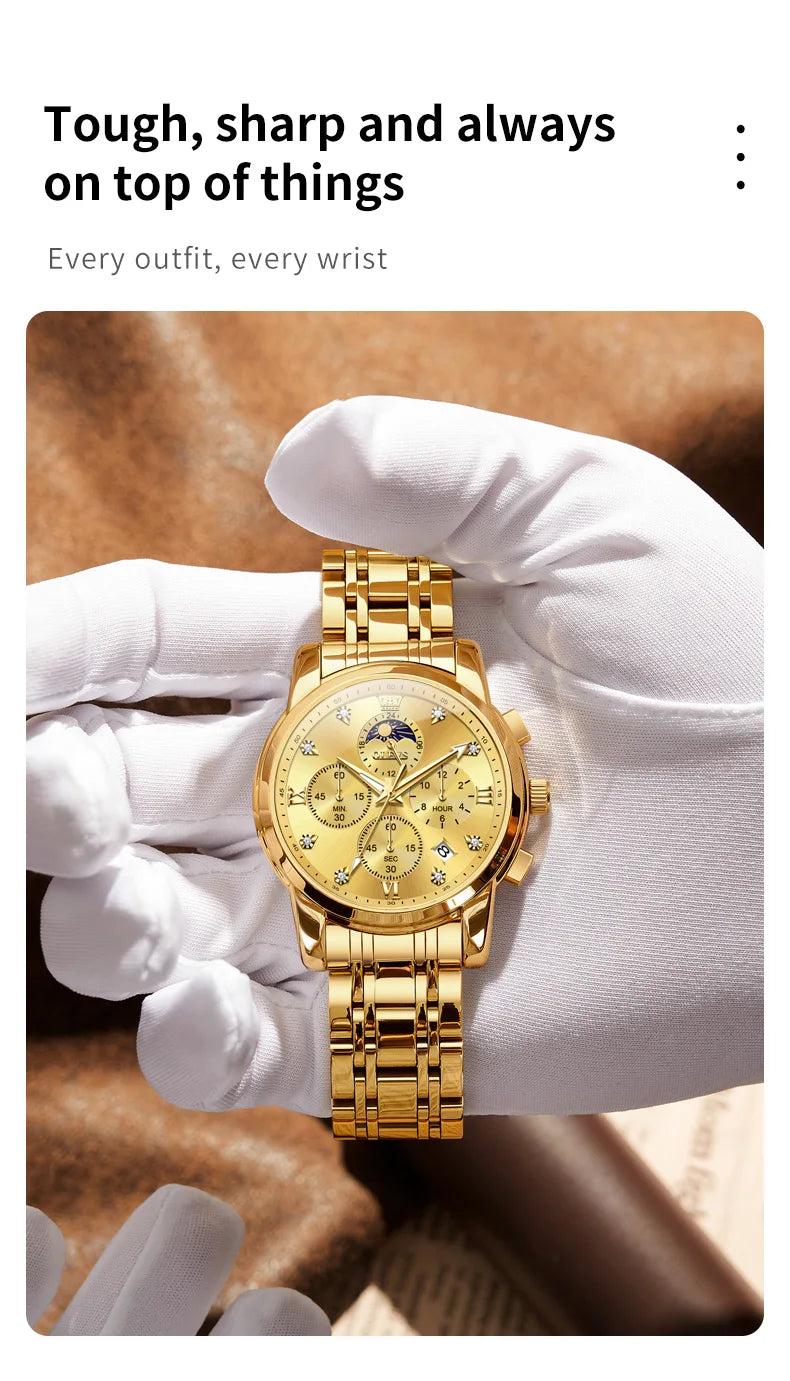 OLEVS 3655 Original New Quartz Watch for Men Chronograph Waterproof Business Man Watch Wristwatch Stainless Steel Luxury Watch