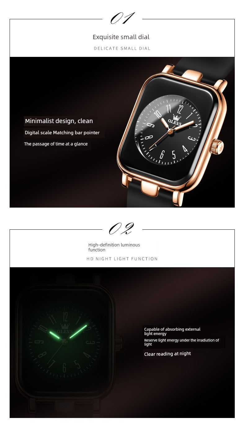 Switzerland 2025 New Arrival Digital Watch Women's Waterproof Luminous Genuine Goods Brand Name Niche Style Light Luxury Temperament Small Square Watch