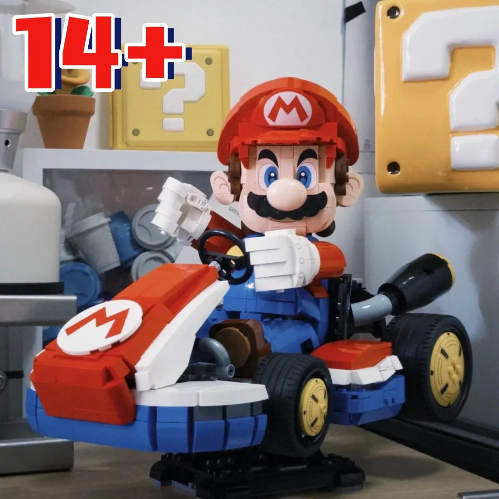 MINISO Plumber Building Blocks Standard Model Fit 72037 Kart Classic Game Racing Car Assembly Bricks Toys Christmas Gift