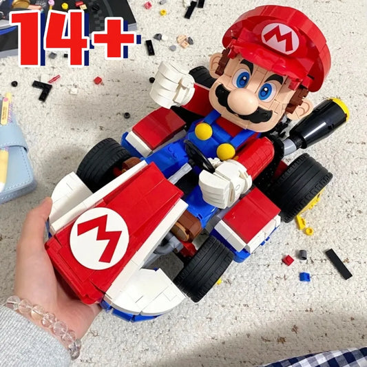 MINISO Plumber Building Blocks Standard Model Fit 72037 Kart Classic Game Racing Car Assembly Bricks Toys Christmas Gift