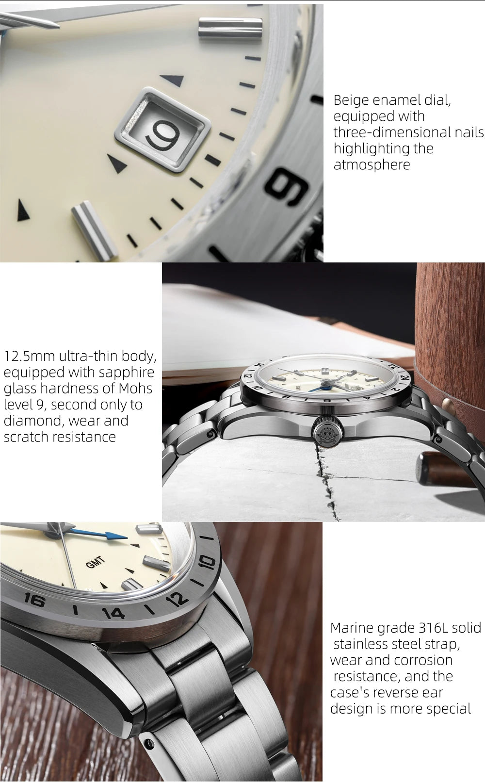 ADDIESDIVE NEW AD2063 38mm GMT Men's Watch Sapphire Glass Calendar 316L Stainless Steel Luxury Waterproof Watches Reloj Hombre