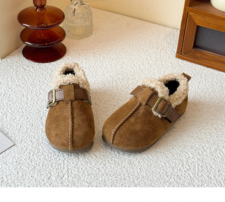 025 Winter New Children's Cotton Shoes for Girls; Soft Bottom One-piece Fur Warm Leather Shoes