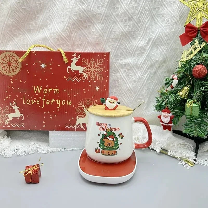 New Year Heartwarming Christmas Gift Set:Thermostat Mugs Cup Santa Claus Ceramic Cup Lid Spoon Mugs Coffee Cups Office or Home