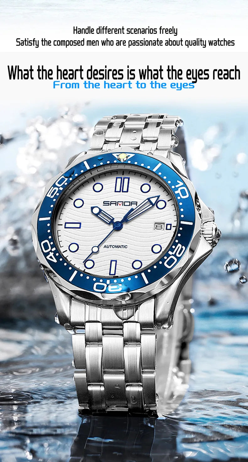 SANDA 2025 New Advanced Mechanical Watch Men's Waterproof Calendar Night Light Rotating Timing Circle Business Sports Watch