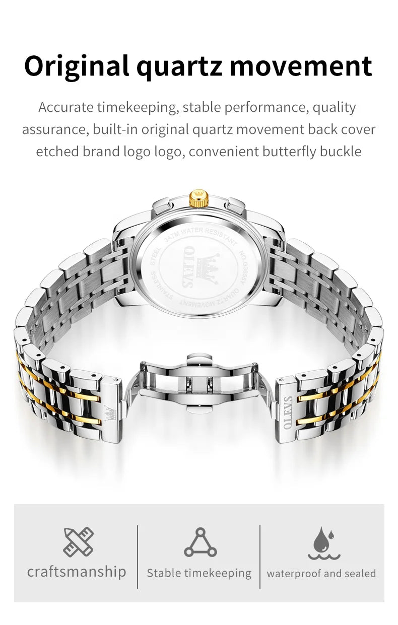 OLEVS 3655 Original New Quartz Watch for Men Chronograph Waterproof Business Man Watch Wristwatch Stainless Steel Luxury Watch