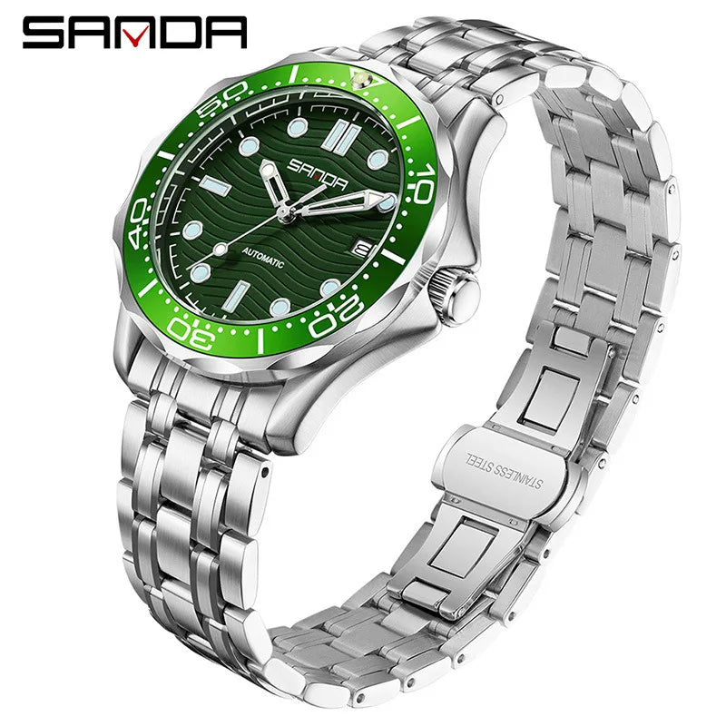 SANDA 2025 New Advanced Mechanical Watch Men's Waterproof Calendar Night Light Rotating Timing Circle Business Sports Watch